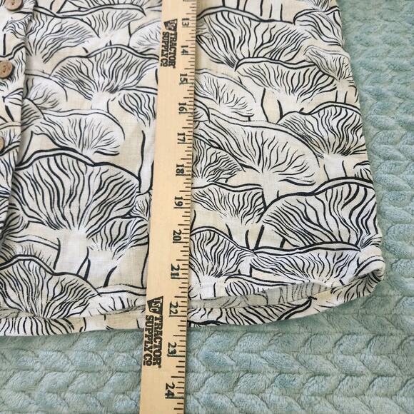 Rachel Zoe 100% Linen Cream Black Boxy Fit Short Sleeve Button Up Shirt Sz Large - Picture 7 of 8